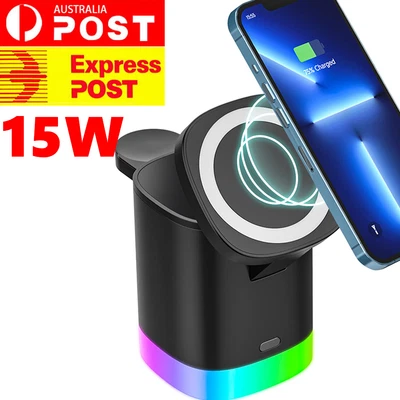 $33.99 • Buy 3 In 1 Wireless Charging Station Dock Charger Stand For AirPods Watch IPhone UK