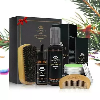 Men's Gent's Beard Grooming Kit Gift Set Shampoo Oil Balm Wooden Brush Comb Hair • £12.98