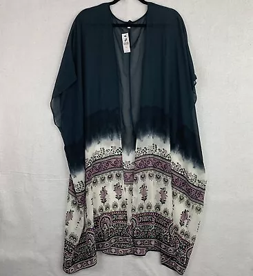 Lane Bryant Kimono Sheer Chiffon Open Front Cover Up Floral Maxi Caftan One Size • $21.11