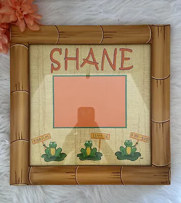 Frog Bamboo Framed Picture Art Decor Hand Painted “SHANE” Jungle Theme FLASHSALE • $10