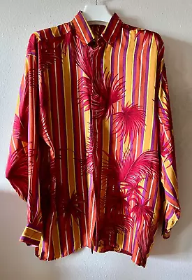 V2 By VERSACE Vintage Silk Shirt Striped Colorful Palm Leaves Size M • $260