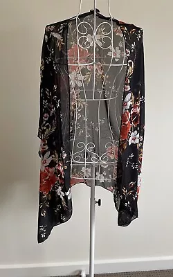 Black Sheer Floral Kimino Cover Up Size 1XL • $14.99