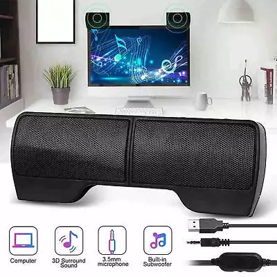 External Clip On Computer Speakers USB Powered Wired Multimedia Mini Soundbar • £17.19