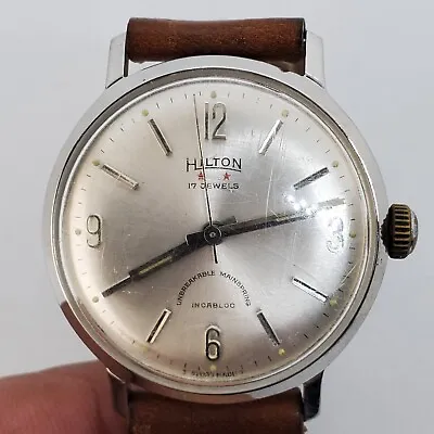VTG HILTON 34MM Men's Automatic Watch 17Jewels Swiss Made Working • $94.85