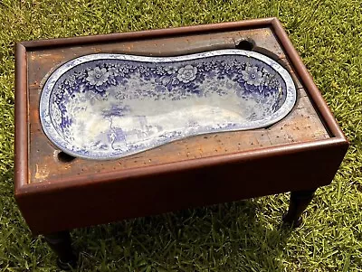 19th Century Blue Transfer Ware Staffordshire Bidet Bench-Eleanor Custis Wright • $1200