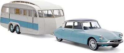 Norev Citroen DS 19 1959 Bleu Nuage + Aubergine + Caravane Henon - 1:18 Model • £169.49
