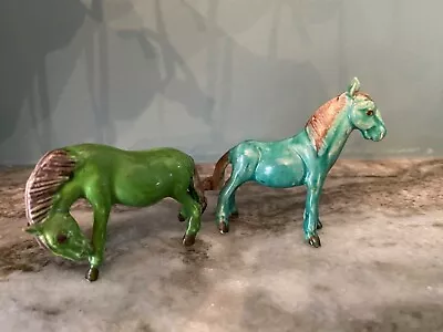 2 Vintage Chinese Turquoise & Green  Glazed Porcelain Majolica Horse • $32