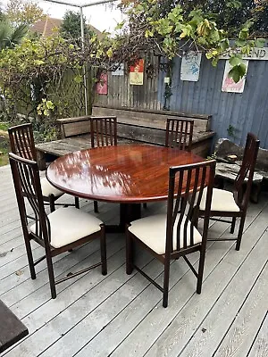 Danish Mid Century Rosewood 150 Cm Diameter Round Table And X6 Chairs Set • £1500