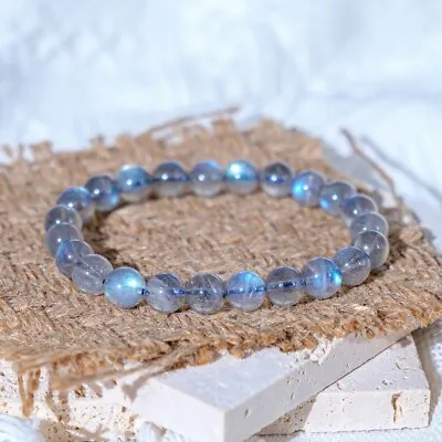 Natural Moonstone Stone Bracelet 7mm Ice Blue Crystal Stretch Bracelet Handmade • $11.16