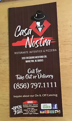 Casa Nostra Restaurant Menu Marlton NJ Nostro Mafia Mob La Ephemera Pizzeria New • $11.99