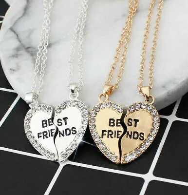 £3.12 • Buy Silver Gold Broken Heart Best Friend Rhinestone 2 Pcs Friendship Necklace Gift