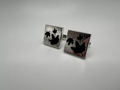 Vintage Silver Swank Black Maple Leaf Cufflinks 1.8cm • $19.20