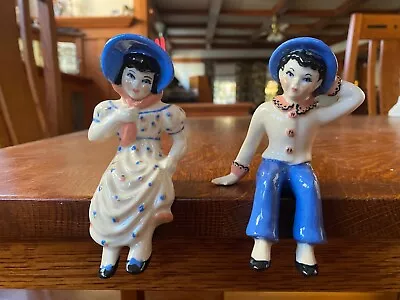 VINTAGE 1950s Ceramic Arts Studio 1910s Shelf Sitters Couple Boy & Girl  • $100