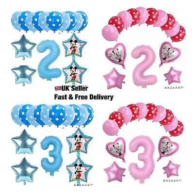 Disney Mickey Minnie Mouse 1st 2nd 3rd 4th 5th Birthday Foil Latex Balloons Sets • £2.19