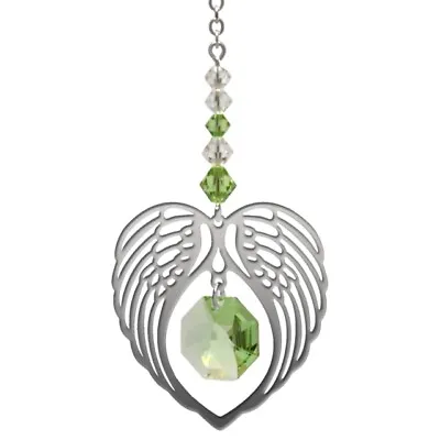 £10.99 • Buy Angel Wing Heart - Peridot August Birthstone Crystal Suncatcher - Keepsake Gift