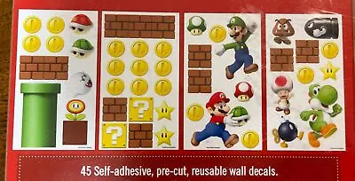 Nintendo Super Mario Wall Decals Peel And Stick 45 Stickers Roommates Decor NEW • $14.99