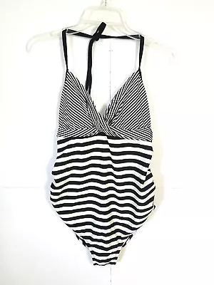 Liz Lange Women Medium Striped Maternity Swim Suit Black White • $9.95