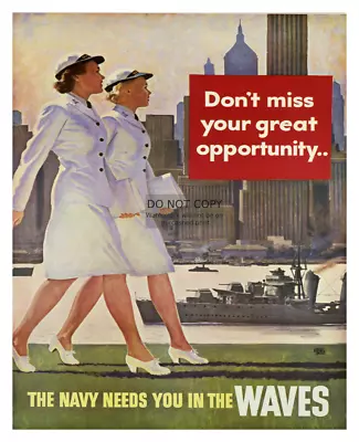 Ww2 War Time  The Navy Needs You In The Waves  Recruitment Poster 8x10 Photo • $8.49
