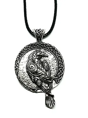 £4.98 • Buy Crow Raven Necklace Pendant Norse Viking Odin All Father Rune Double Sided Cord 