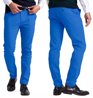 Mens Chino Slim Fit Workwear Casual Comfort Stretch Cotton Flat Front Full Pants • $20.39