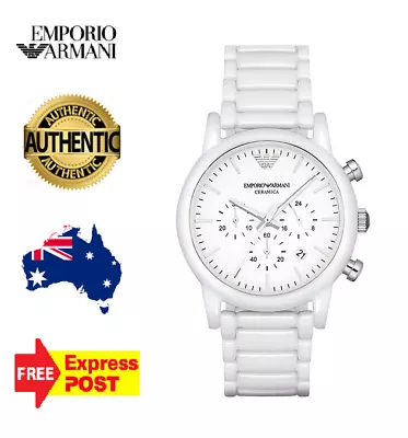 Emporio Armani Ceramica Luigi Ar1499 White/silver Chronograph Mens Watch • $249.99