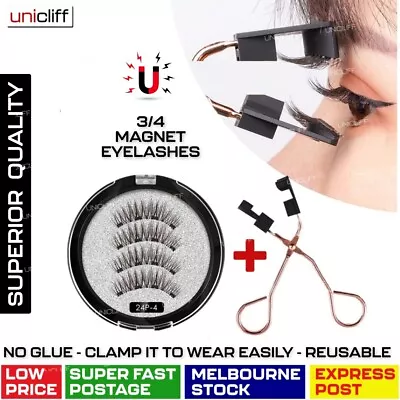 $7.89 • Buy Magnetic Eyelashes False Natural Mink Faux Fake Extension Quantum Kit Set Curler