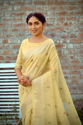 $82.91 • Buy Linen Saree Blouse New Sari Indian Pakistani Wedding Bollywood Party Wear