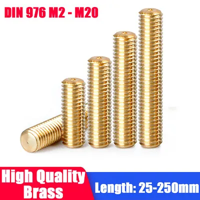 M2 M2.5 M3 M4 M5 M6 M8 M10 - M20 Brass Threaded Bar Rod Studding Studs DIN 976 • £8.27