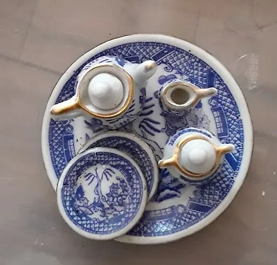 8pc Lot Miniature Blue/White Porcelain TEA SET Teapot Sugar Creamer Plates • $10