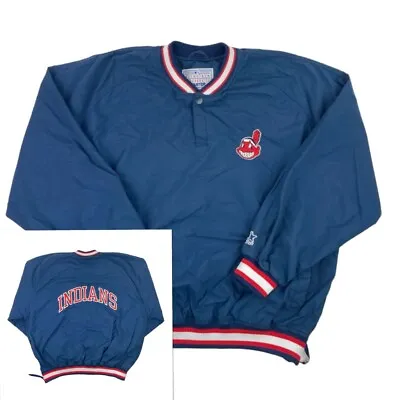 Vintage Starter Cleveland Indians Windbreaker Jacket Blue L Chief Wahoo • $49.99