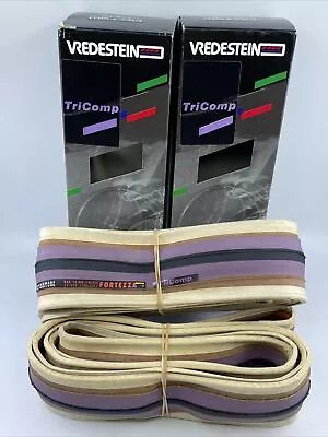 NOS Vintage PAIR Vredestein Fortezza TriComp 23mm Tanwall PURPLE Clincher Tires • $129.99