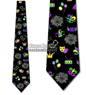 Mardi Gras Ties Mens Holiday Party Necktie Black Tie • $18.75