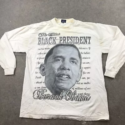 Vintage Barack Obama Shirt Mens 2XL White Rap Design President Long Sleeve * • $14.99