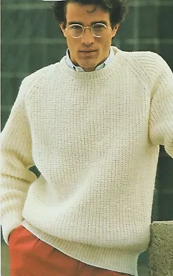 198 Mans Fishermans Rib Dk Sweater 38-42  Vintage Knitting Pattern Copy • £3.49