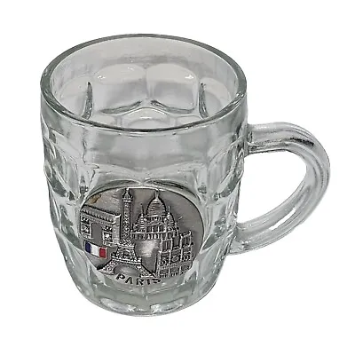 Vtg Paris Mug Cup Eiffel Tower Heavy Glass Drink Beer Stein Small 8 Ounce 4 Inch • $15.95