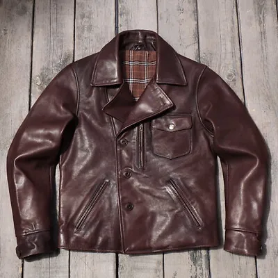 Men Retro Oil Wax Cowhide Cow Leather Biker Jacket Motorcycle Coat Vintage Style • $249