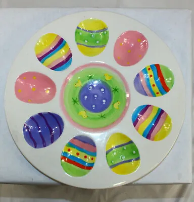 Rare Vintage Ceramic Deviled Egg Plate Platter Tray Spring Easter Multi Color  • $40.79