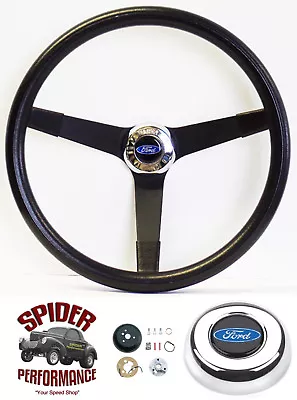 1963 1/2-1964 Ford Steering Wheel BLUE OVAL 14 3/4  VINTAGE BLACK • $149.95