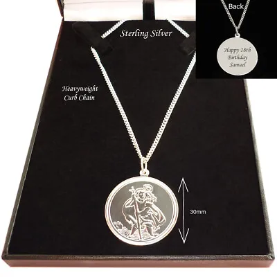 Luxury Saint Christopher Necklace. 925 Silver Personalised Engraved Gift 30mm • £59.99