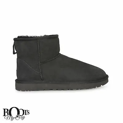 Ugg Classic Mini Ii Black Suede Sheepskin Women's Boots Size Us 8/uk 6 New • $94.49