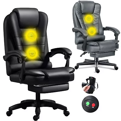 Office Chair Gaming Computer Desk Swivel Recliner Massage Chair Leather Footrest • £69.99