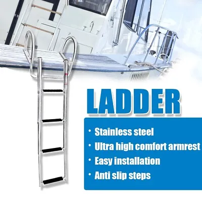 Stainless Steel 4 Step Boat Folding Ladder Pontoon Yacht Telescopic Swimming • $93.09