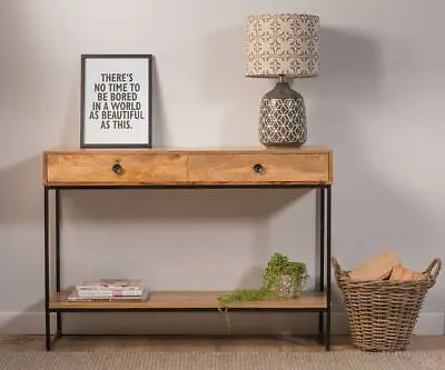 Solid Light Mango Wood & Metal Console/hall Table - Industrial Furniture • £240.34