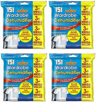 12 Pcs Hanging Wardrobe Dehumidifier Bags Damp Mould Absorb Moisture 48hr Track • £12.89