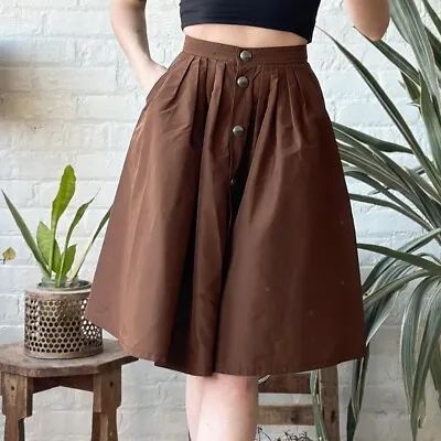 Miu Miu Vintage 2014 Brown Knee-length Silk Button Front Skirt 36/xs • $120