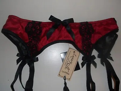 Bnwt La Senza Suspenders 8 10 12 14 Georgia Red Silk Black Lace • £14.95