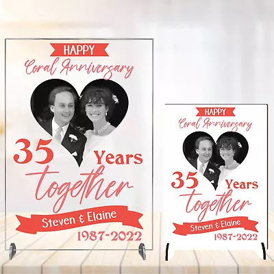 Personalised Coral 35 Years Wedding Anniversary Photo Plaque Gift Husband Wife • £7.99