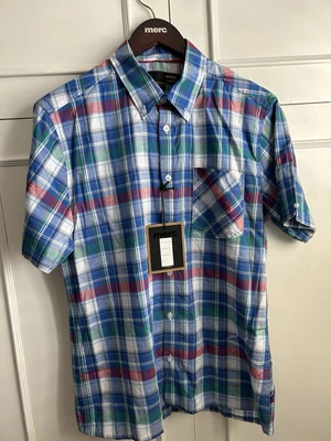 £15 • Buy Merc London Short Sleeve Checked Button Down Shirt, Blue, M, BNWT