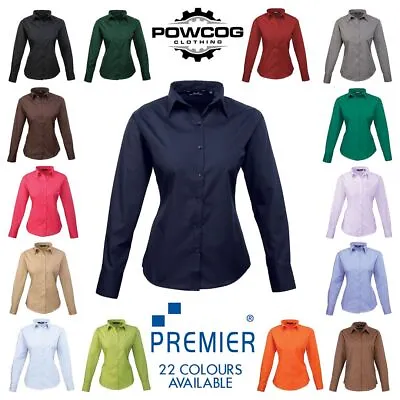 £12.99 • Buy PREMIER Womens Poplin Long Sleeve Semi Fitted Blouse Plain Work Wear Shirt PR300