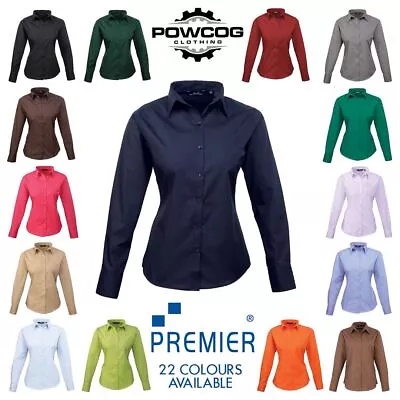 £12.99 • Buy PREMIER Womens Poplin Long Sleeve Semi Fitted Blouse Plain Work Wear Shirt PR300